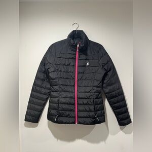 Spider Black Puffer Jacket with Pink Zipper Size S